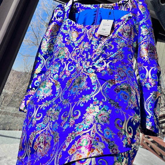 Lavish Alice: Jacquard Corset Embroidered Chinese Cobalt Wrap Mini Dress - Picture 9 of 13